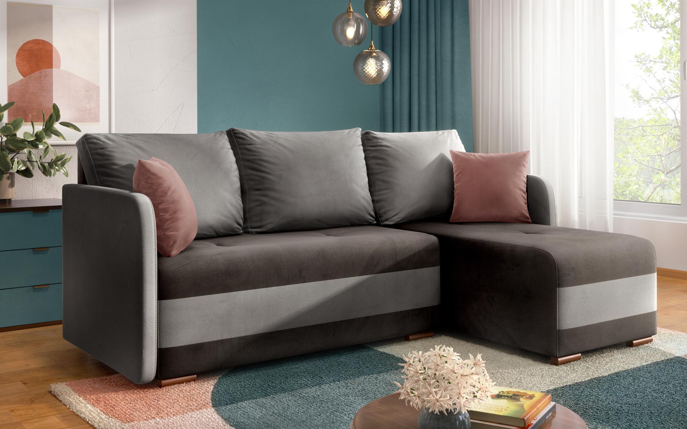 Γωνιακός καναπές Alexa, γραφίτης + γκρι + ροζ  3